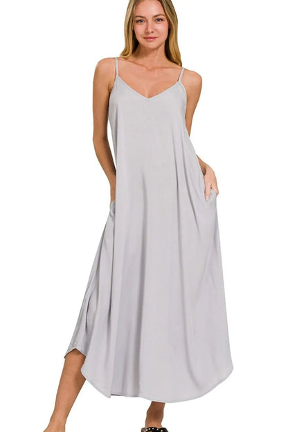 Zenana Woven Arc Hem Cami Dress With Flowy Pockets - Blu Lotus Boutique