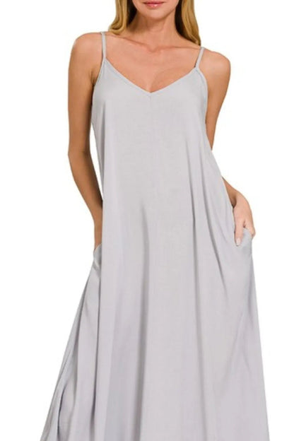 Zenana Woven Arc Hem Cami Dress With Flowy Pockets - Blu Lotus Boutique