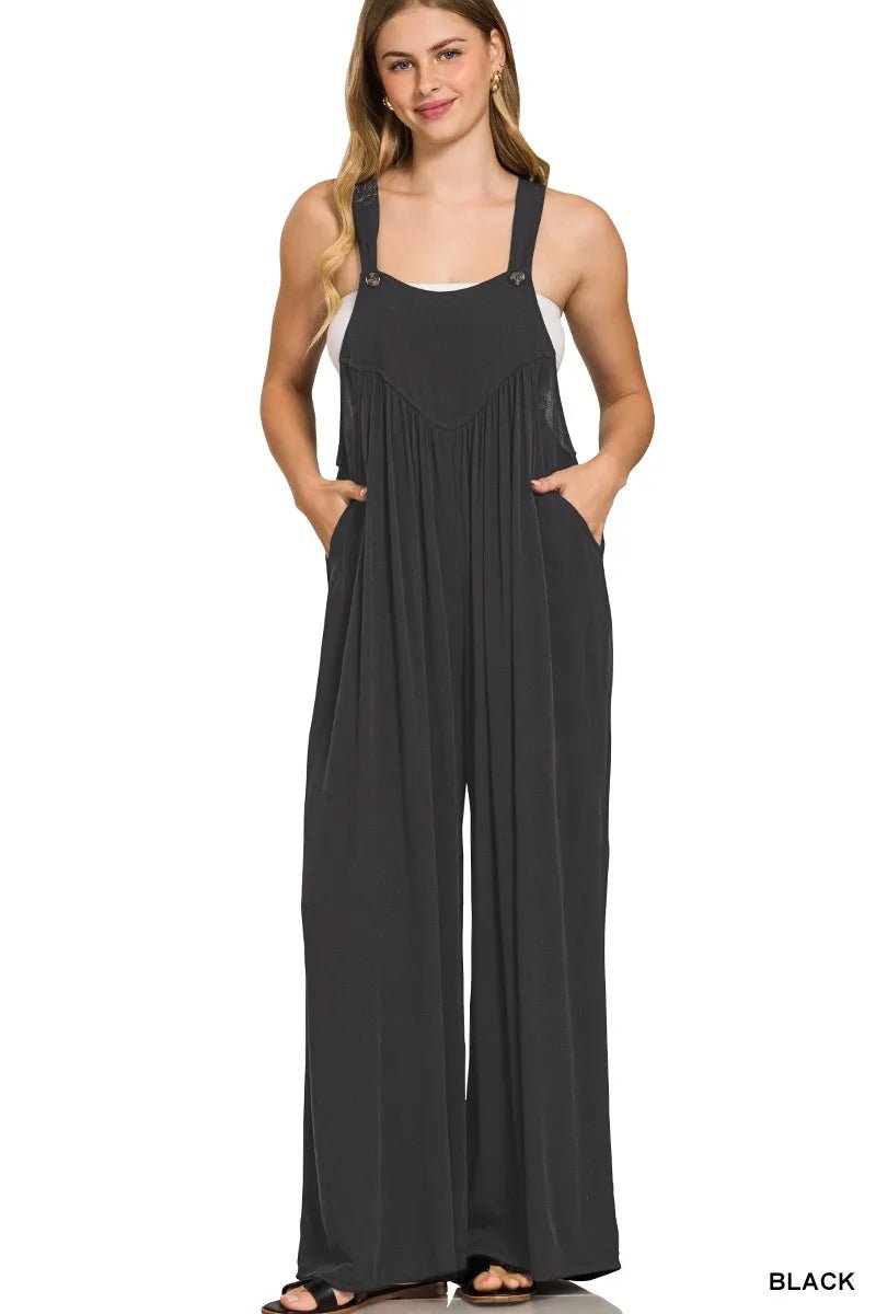Zenana Woven Rayon Crepe Wide Leg Overalls - Blu Lotus Boutique