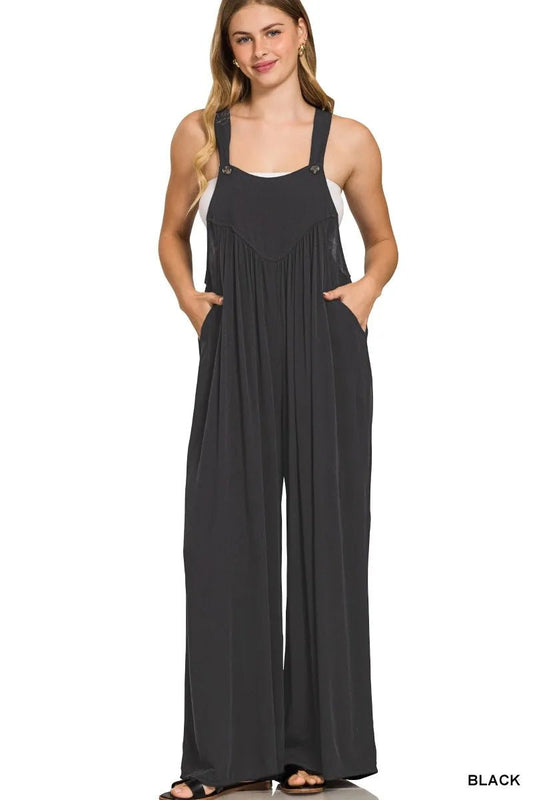 Zenana Woven Rayon Crepe Wide Leg Overalls - Blu Lotus Boutique