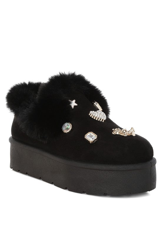 Zeta Charm Detail Slip On Snow Boots - Blu Lotus Boutique