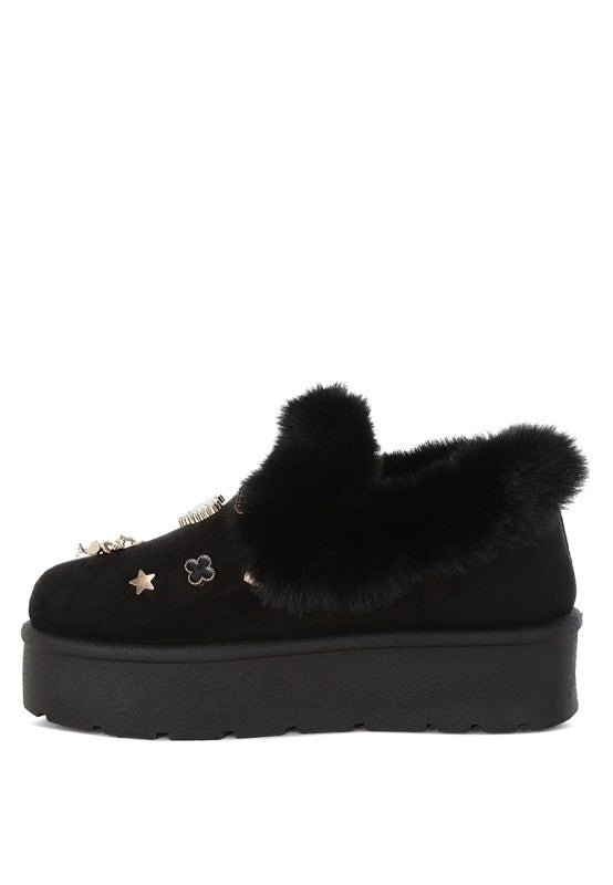 Zeta Charm Detail Slip On Snow Boots - Blu Lotus Boutique