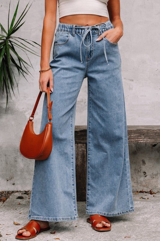 Zoe Medium Wash Super Wide Leg Denim Pants - Blu Lotus Boutique