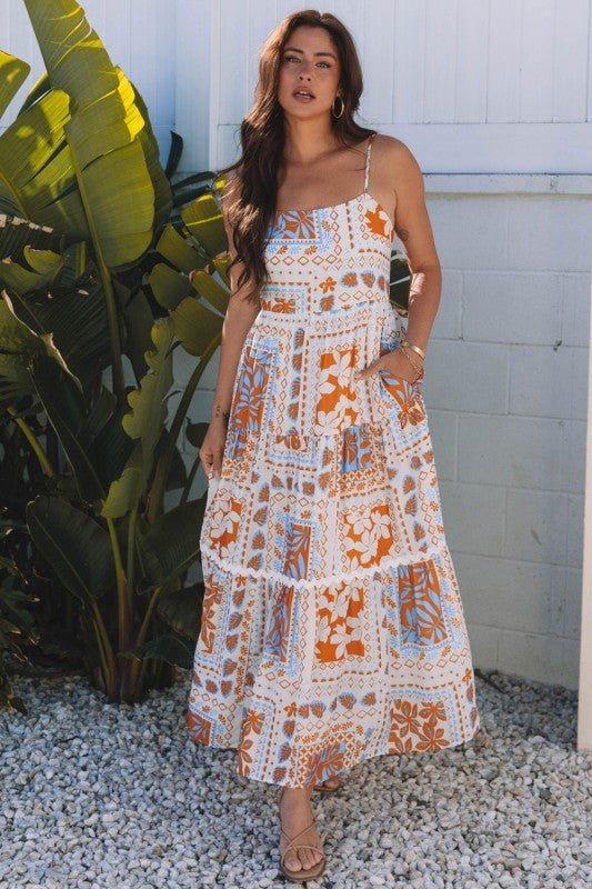 Zora Ricrac Trim Spaghetti Straps Maxi Dress - Blu Lotus Boutique